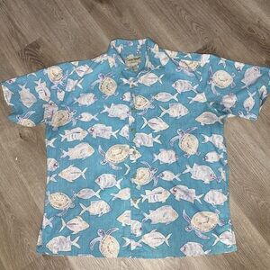 Cooke Street Honolulu Hawaiian Fish Sea Turtle Shirt Blue Button Up